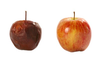 Rotten apple and fresh apple clipart