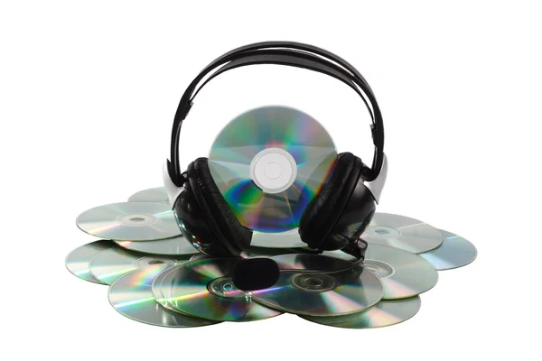 Sluchátka a cd kolekce — Stock fotografie