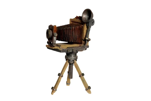 stock image Model of old photographic camera on white background