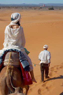 Caravan of tourists in desert clipart