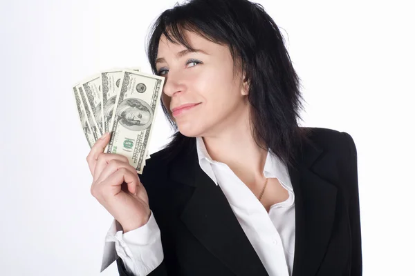 Kvinna med dollar. — Stockfoto