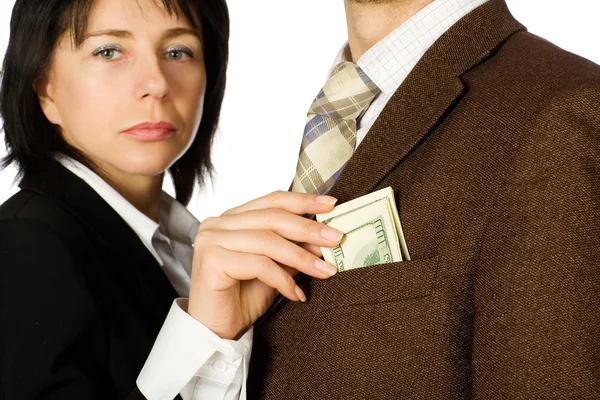 A woman takes a money — Stock Photo, Image
