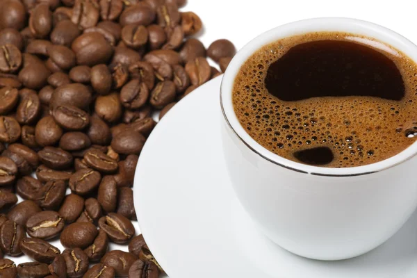 Tasse Kaffee auf weißem Hintergrund Stockbild