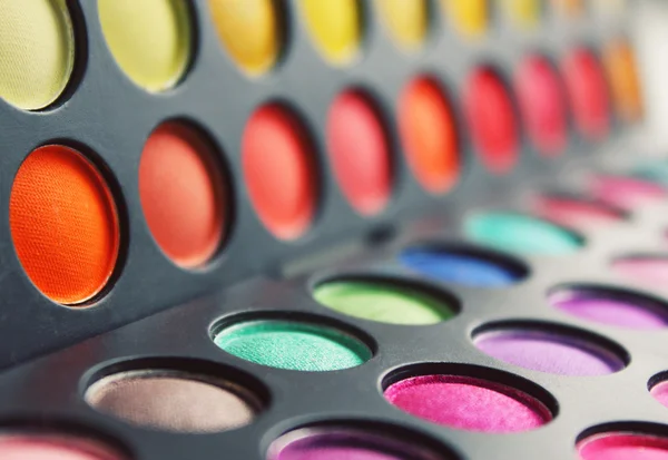 Color set of shades for a make-up of eyes with a brush — Stock Photo, Image