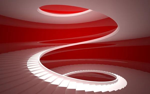 Spiraltrappa i en vit glänsande röda väggar — Stockfoto