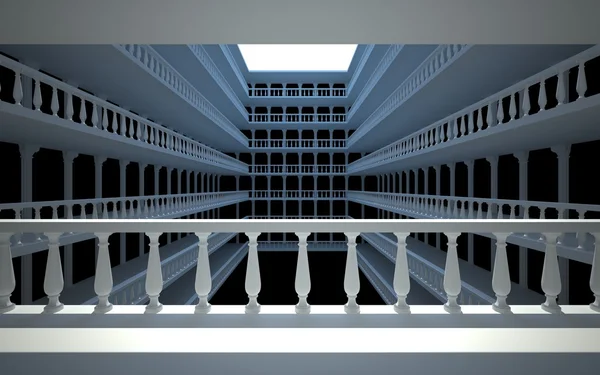 Atrio quadrato con balconi e colonne — Foto Stock