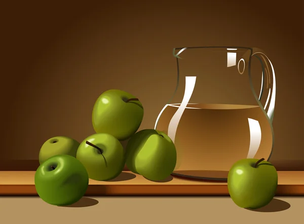 Натюрморт з яблуками та деканером — стоковий вектор