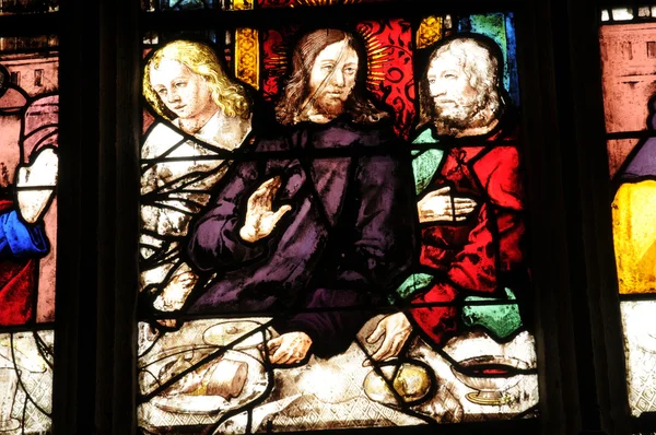 stock image Stained glass window in the church of Triel