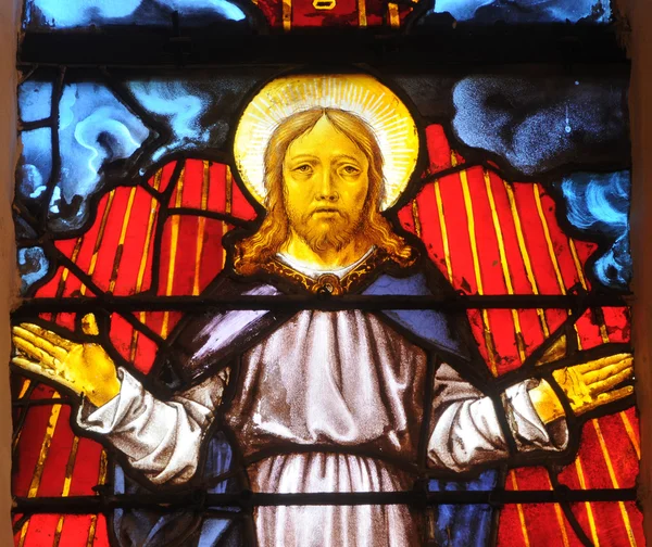 stock image Stained glass window in the church of Triel