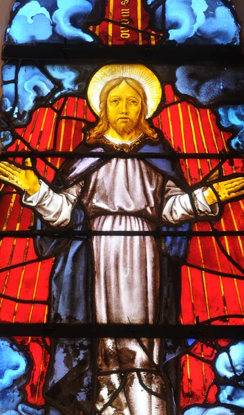 stock image Stained glass window in the church of Triel