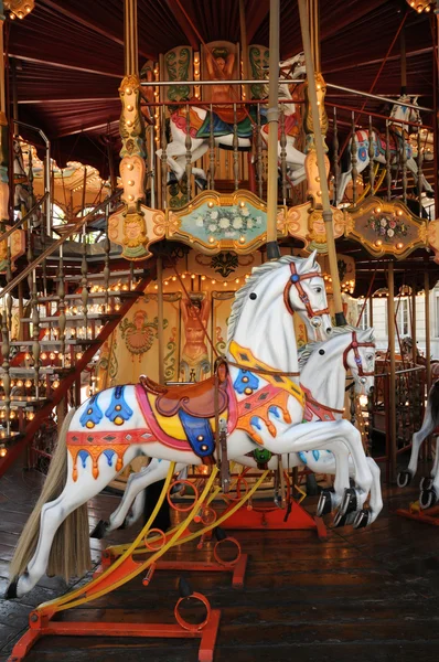 stock image Wooden horses on an old carousel