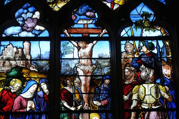 Francia, vetrata nella chiesa di San Martino di Triel — Foto Stock