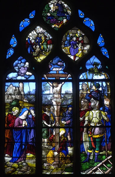 Franciaország, ólomüveg ablak az egyházban Triel Saint Martin — Stock Fotó