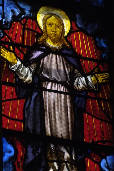 stock image France, stained glass window in the church Saint Martin of Triel