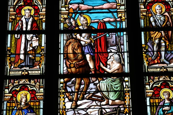 Franciaország, ólomüveg ablak, Batz-sur-Mer-templom — Stock Fotó