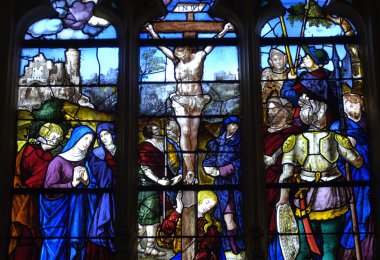 France, stained glass window in the church Saint Martin of Triel clipart