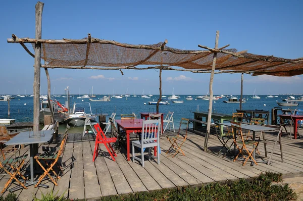 Francia, restaurante de mariscos en L Herbe en Bassin d Arcachon —  Fotos de Stock
