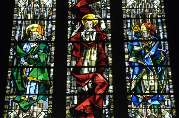 在诺曼底的鲁昂大教堂的彩色玻璃窗口 — 图库照片