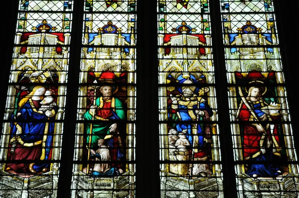 Domkyrkan blyinfattade fönster i rouen i Normandie — Stockfoto