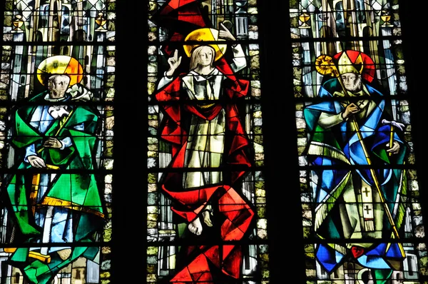 在诺曼底的鲁昂大教堂的彩色玻璃窗口 — 图库照片