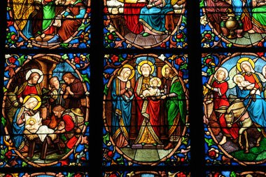 France, stained glass window in the cathedral of Pontoise clipart