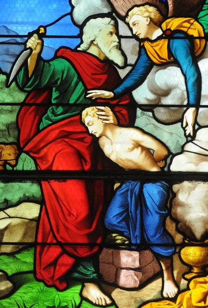 Frankrike, glassmaleri i Les Mureaux kirke – stockfoto