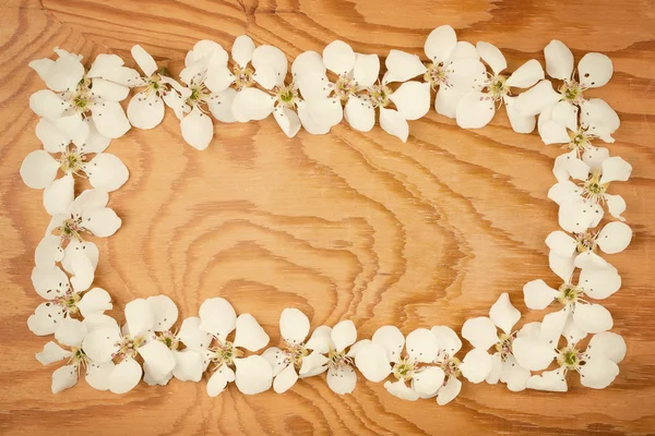 Flores brancas em madeira — Fotografia de Stock