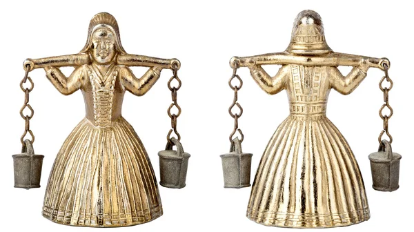 Vintage brass bell vorm van een vrouw met een juk — Stockfoto
