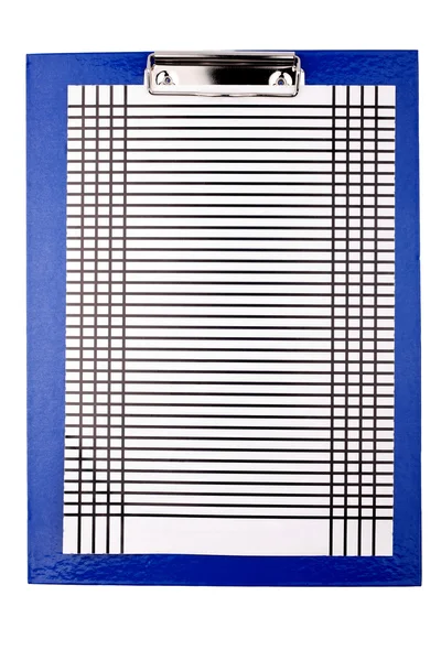 Blaues Klemmbrett mit Papierschablone — Stockfoto