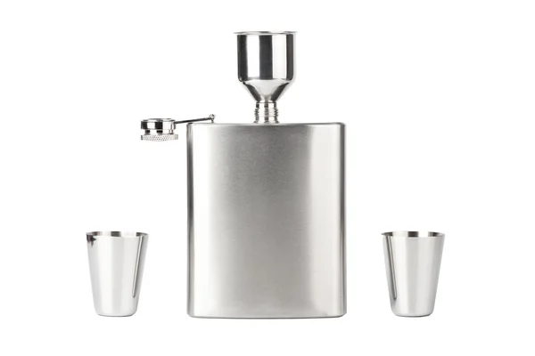 Hip flask with cups — Stock Photo, Image