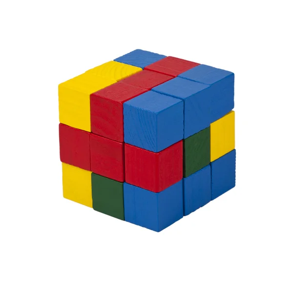 Cubo feito de blocos de brinquedo — Fotografia de Stock