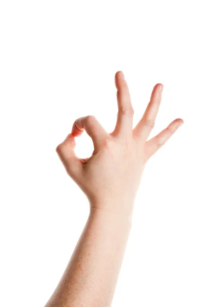 显示"ok 手势的女人的手" — Stockfoto