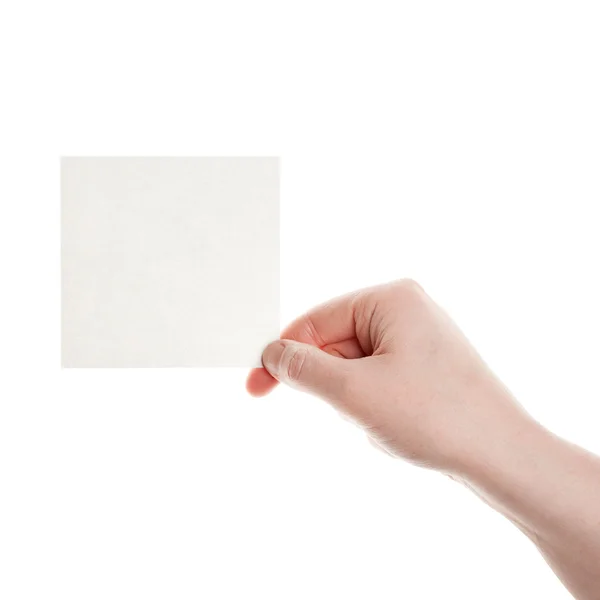 Kadının elindeki kağıt kartı — Stok fotoğraf