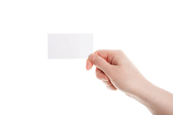 Business card in female hand — Stock Photo, Image