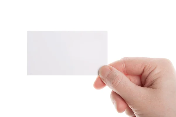 Business card in female hand — Stock Photo, Image