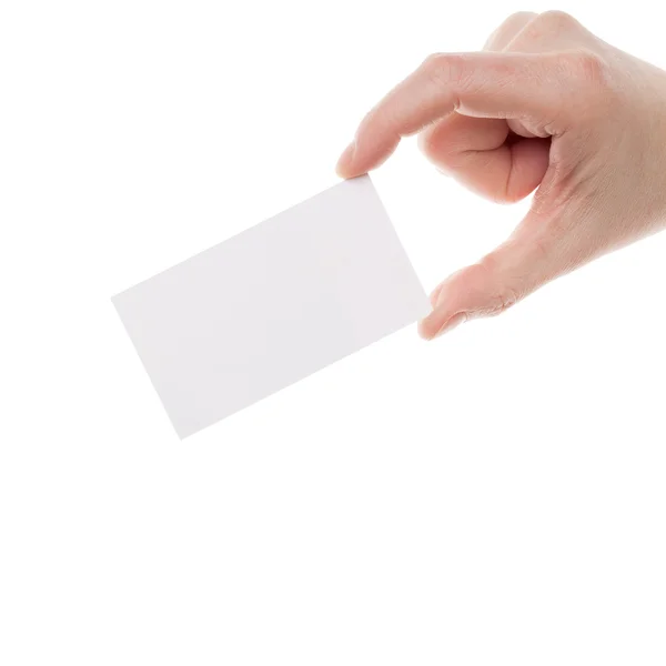 Business card in female hand — Stock Photo, Image