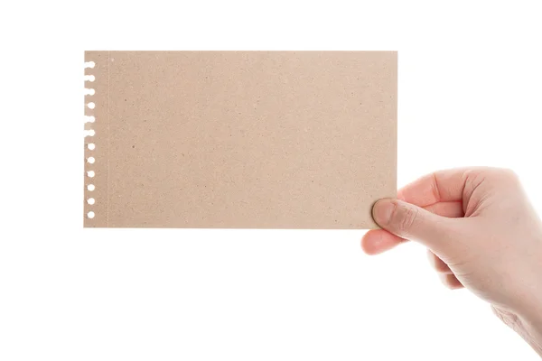 Tarjeta de papel hecha a mano en mano de mujer — Foto de Stock