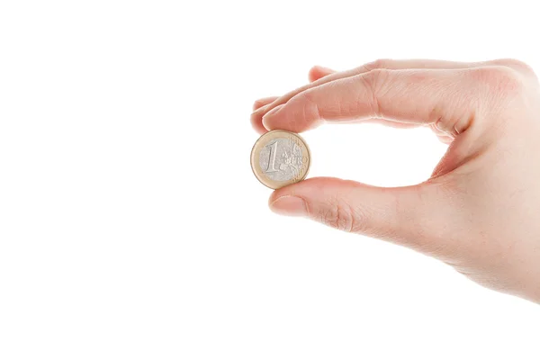 Ženská ruka drží euro mince — Stock fotografie