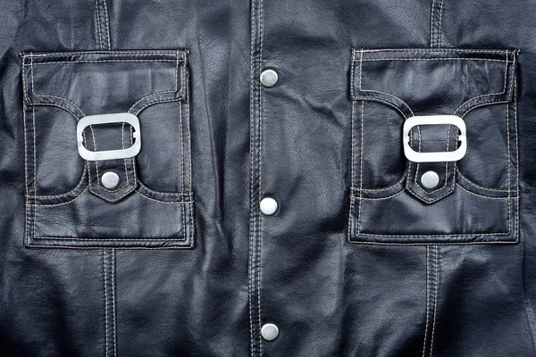 Fragment of black leather jacket — Stock Photo, Image
