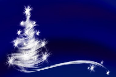 Yıldızlı mavi arka planda Noel ağacı
