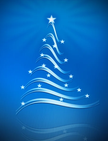 青い背景デジタル イラストレーション上の星とのクリスマス ツリー — ストック写真