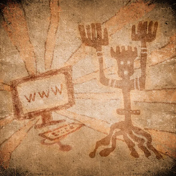 Peinture préhistorique avec ordinateur en ligne — Photo