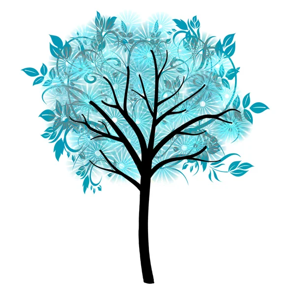 Süs mavi ağaç çizimi — Stok fotoğraf