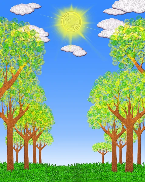Soliga landskap med träd — Stockfoto