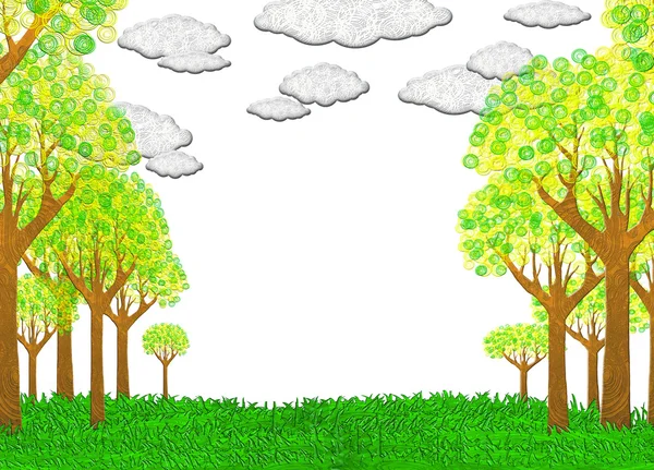 Molnigt landskap med träd och copyspace — Stockfoto