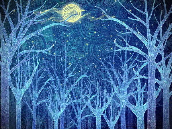 Blauwe bos en volle maan — Stockfoto