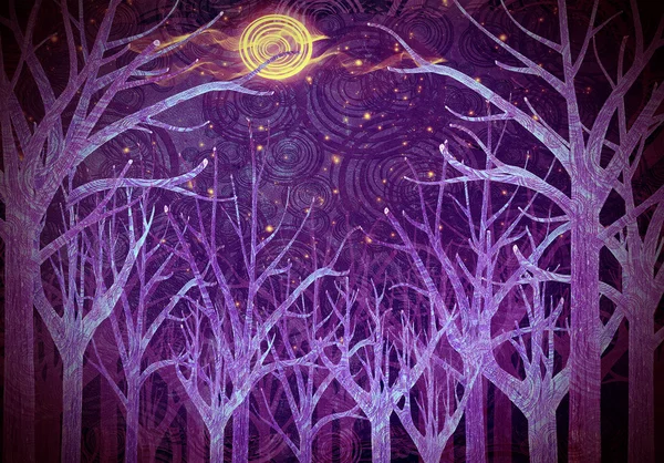 stock image Purple forest and full moon