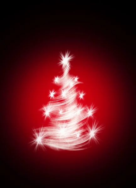 星と赤い背景の上にクリスマス ツリー — ストック写真