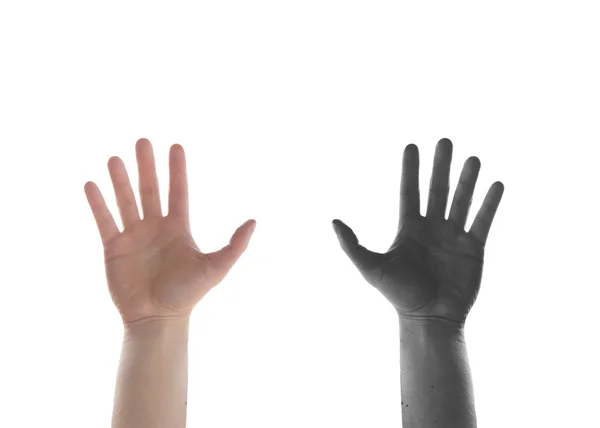 Mãos preto e branco sobre fundo branco — Fotografia de Stock
