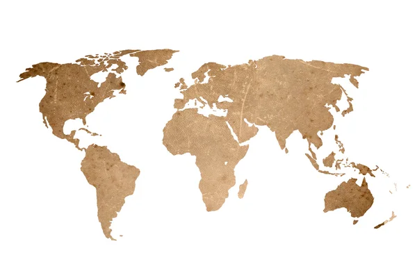 Mapa do mundo grunge envelhecido marrom isolado — Fotografia de Stock